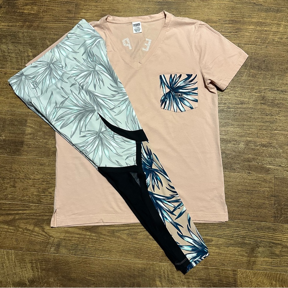 VS PINK WILD FERN CAMPUS TEE & LEGGING